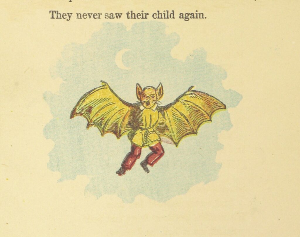 A bat child under the text "They never saw their child again."