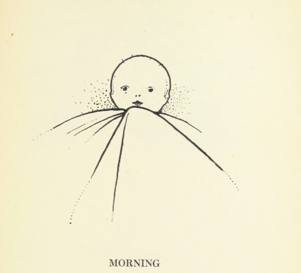 Baby in bed, not happy to be awake.